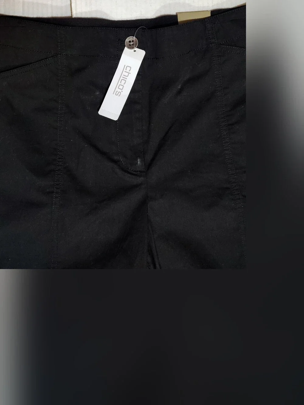 Chico's Tag Bermuda Shorts, Women Cotton Zipper, Black, Stretchy, 2.5 Chicos/14